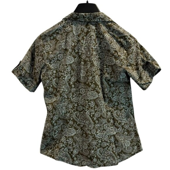 Izod Brown Paisley Button-Up Shirt – 100% Cotton Collared Short Sleeve Women’s S - Picture 2 of 4